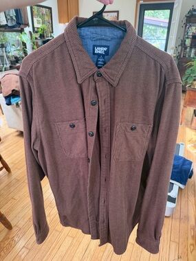 Lands' End Men's Brown Herringbone Shirt Jacket - Button Front